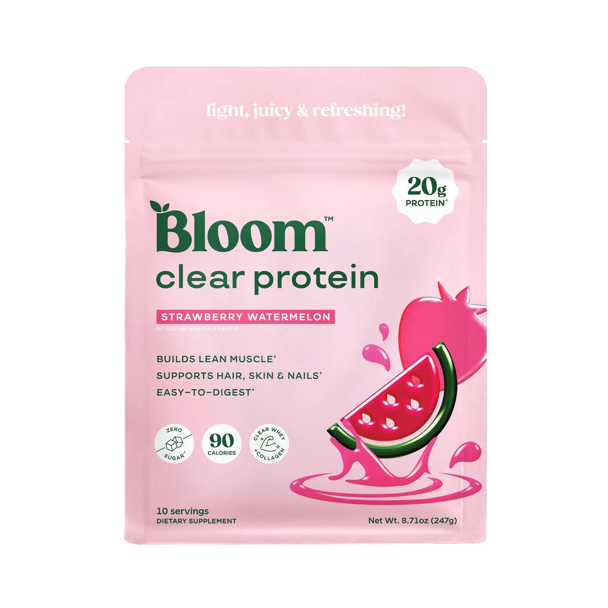 BLOOM NUTRITION Clear Protein Powder - Strawberry Watermelon - 8.71oz