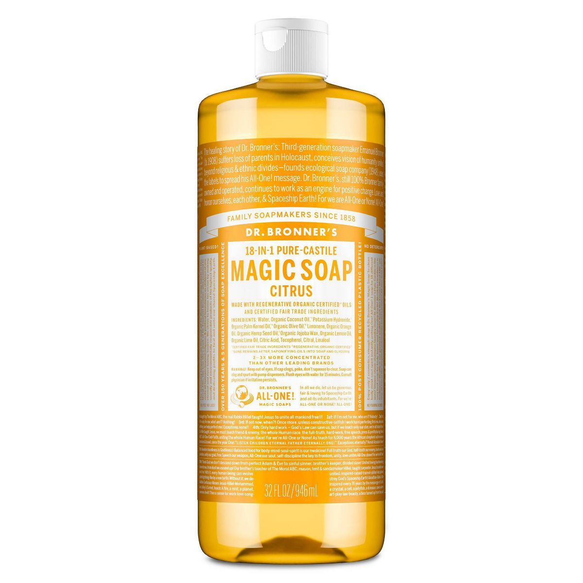 Dr. Bronner's Magic Pure Castile Liquid Soap Bodywash - Citrus - 32 fl oz