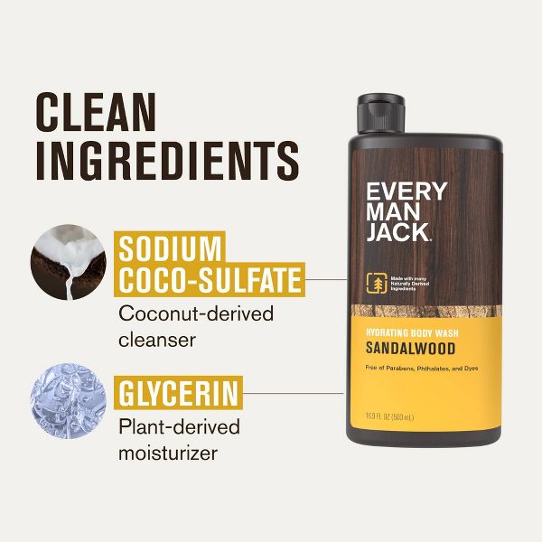 Every Man Jack Sandalwood Men's 16.9 fl oz Body Wash + 2 Pack/3oz Each Deodorants