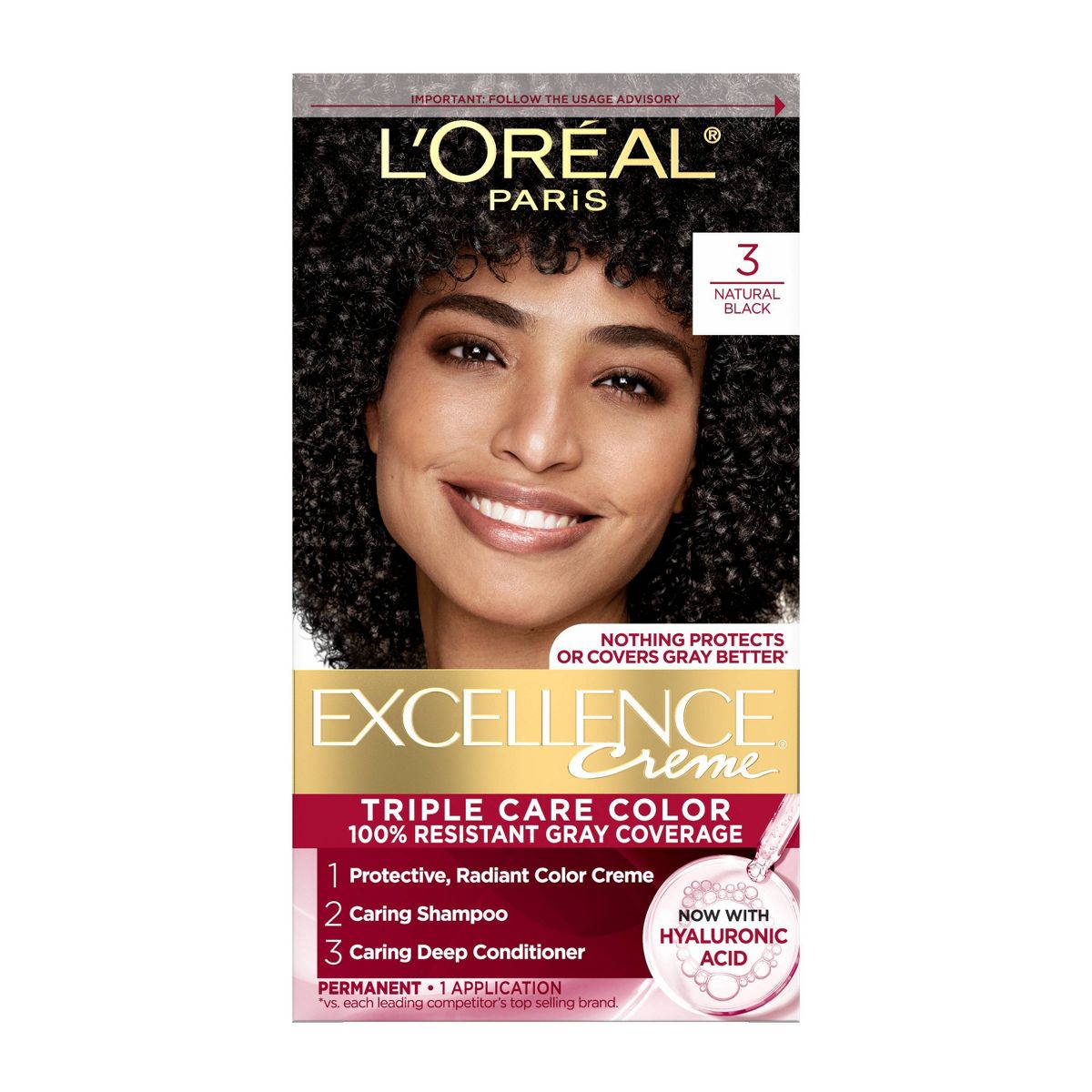 L'Oreal Paris Excellence Creme Triple Protection Color - 6.3 fl oz - 3 Natural Black - 1 kit