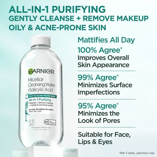 Garnier Salicylic Acid Purifying Makeup Remover Micellar Water and Facial Cleanser - 13.5 fl oz