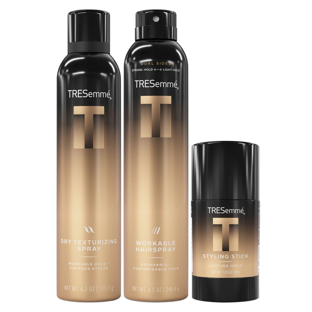 Tresemme A-List Collection Golden Vanilla & Sandalwood Scent Dry Texturizing Spray 6.2oz + Workable Hairspray 8.5oz + Instant Fix Styling Stick 1.05oz