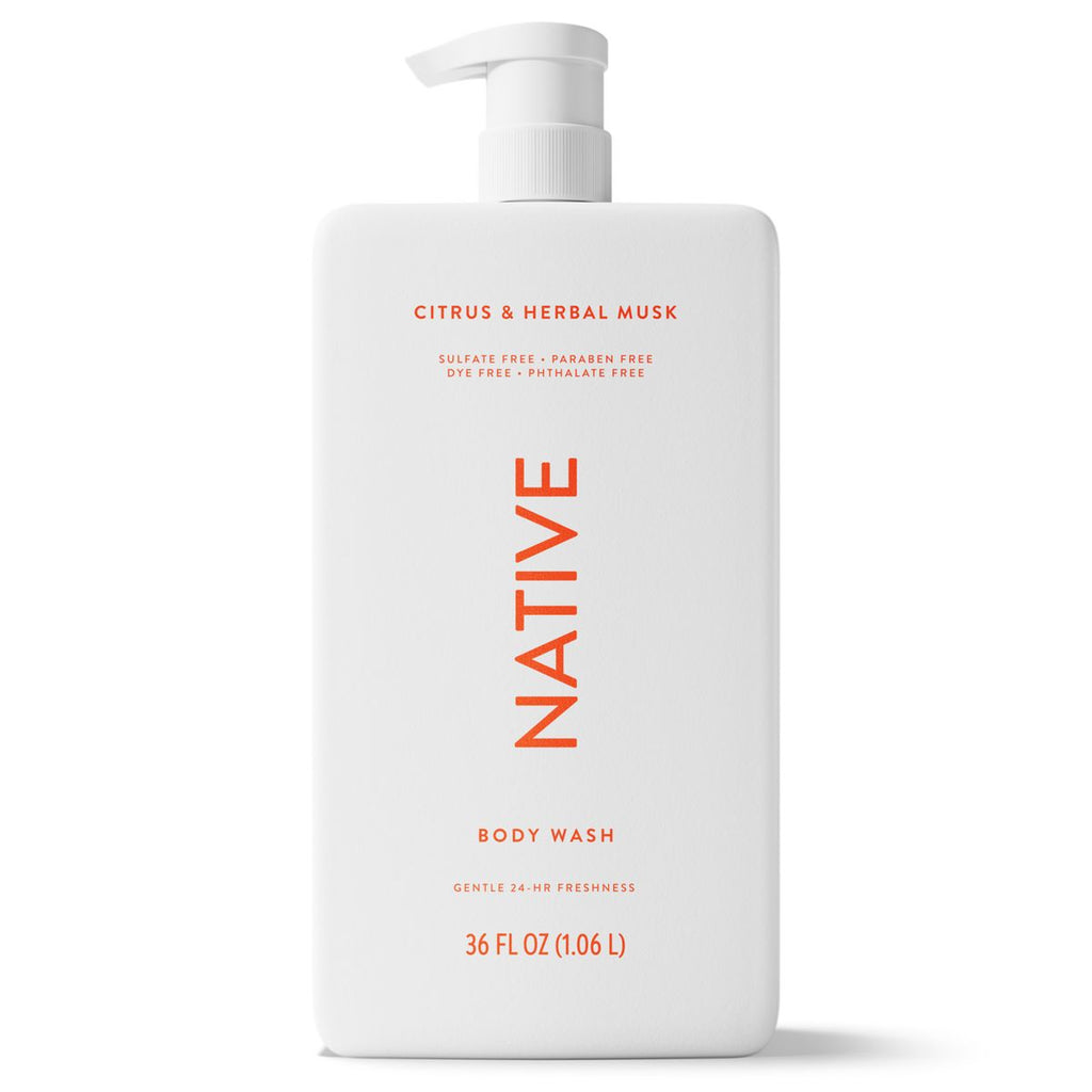 Native Body Wash for Men & Women - Citrus & Herbal Musk - Sulfate Free with Pump - 36 fl oz