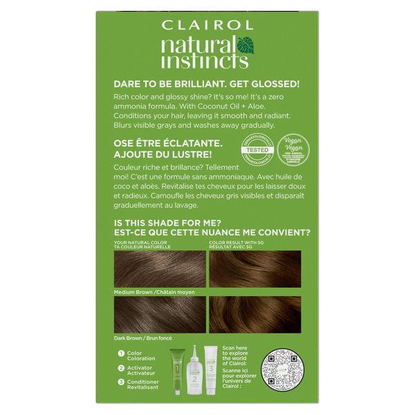 Instincts Clairol Demi Permanent Hair Color Dye Kit Brass Free - 5C Medium Brown, Peppercorn: Ammonia-Free, Contains Vitamin E, Vegan