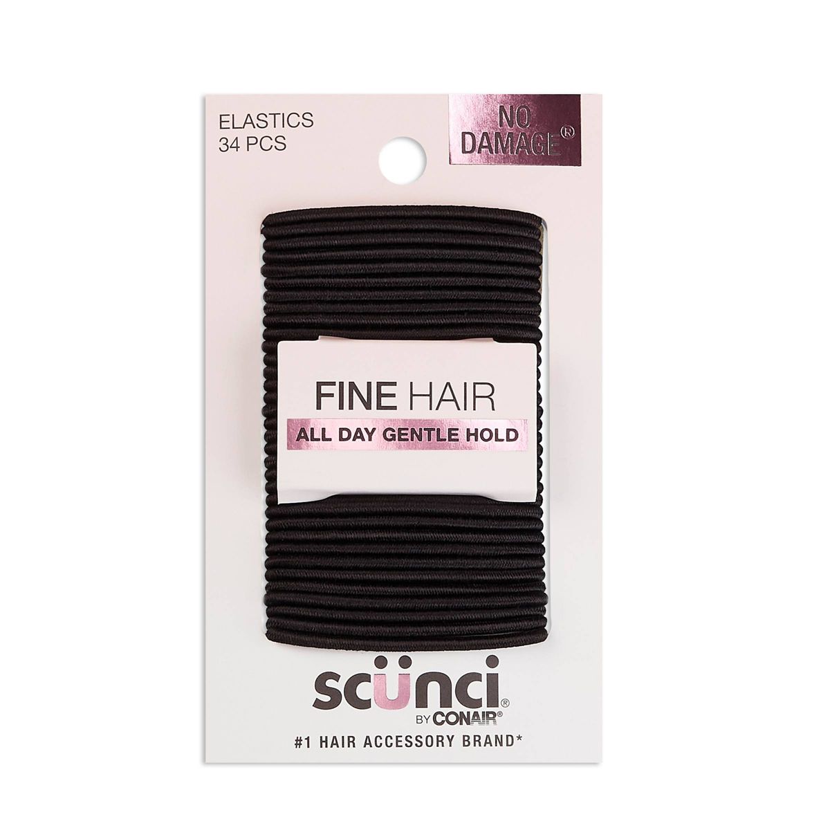 scünci No Damage Elastic Hair Ties - Black - Fine Hair - 2mm - 34pcs