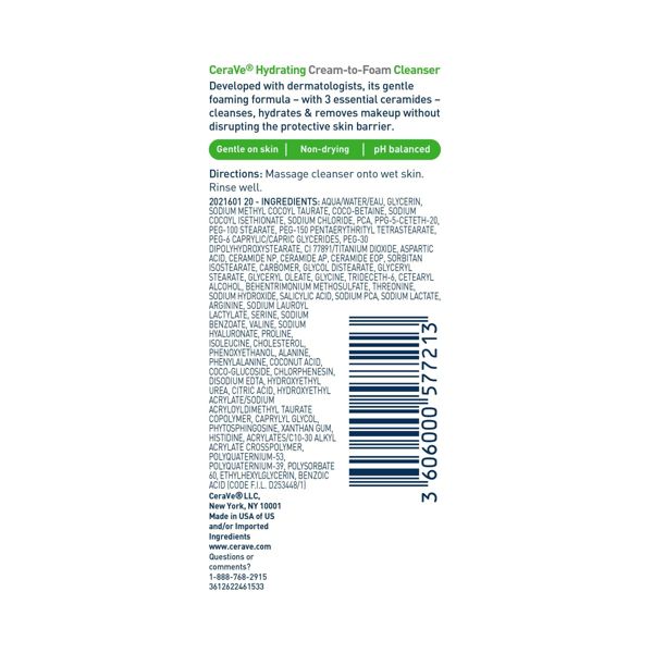 CeraVe Hydrating Cream-to-Foam Face Wash - 3 fl oz