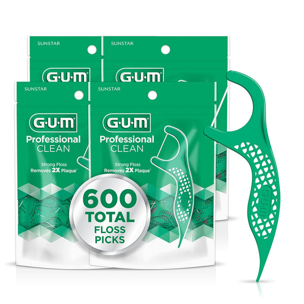 GUM Extra Strong Shred-Resistant and Easy Grip Handle Professional Clean Floss Picks - 150ct/4pk