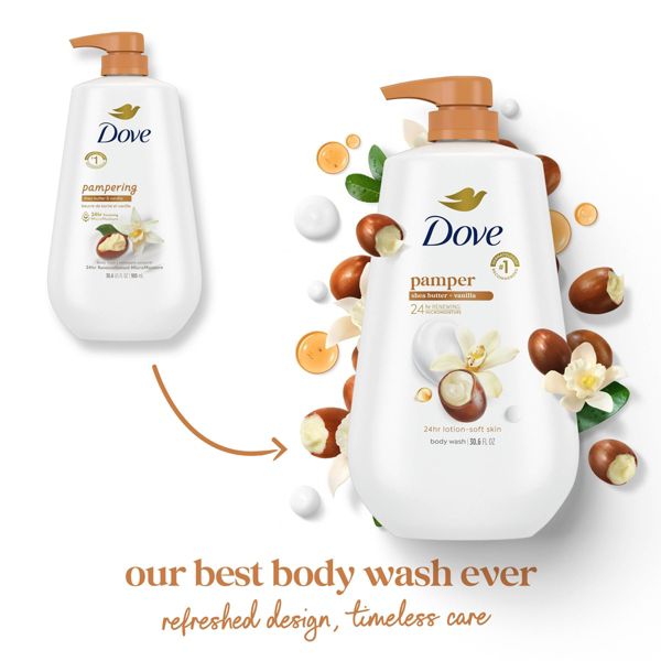 Dove Pamper Body Wash Pump - Shea Butter & Vanilla 24hr Lotion-Soft Skin - 30.6 fl oz