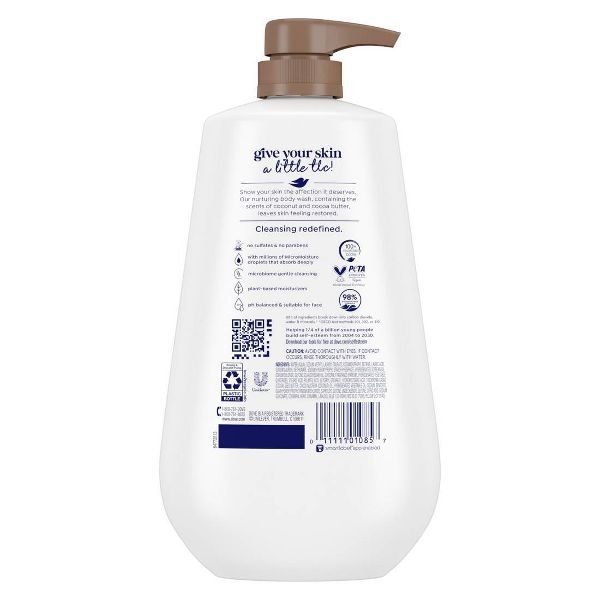 Dove Restore Body Wash Pump - Coconut & Cocoa Butter 24hr Lotion-Soft Skin - Vegan & PETA Approved - 30.6 fl oz