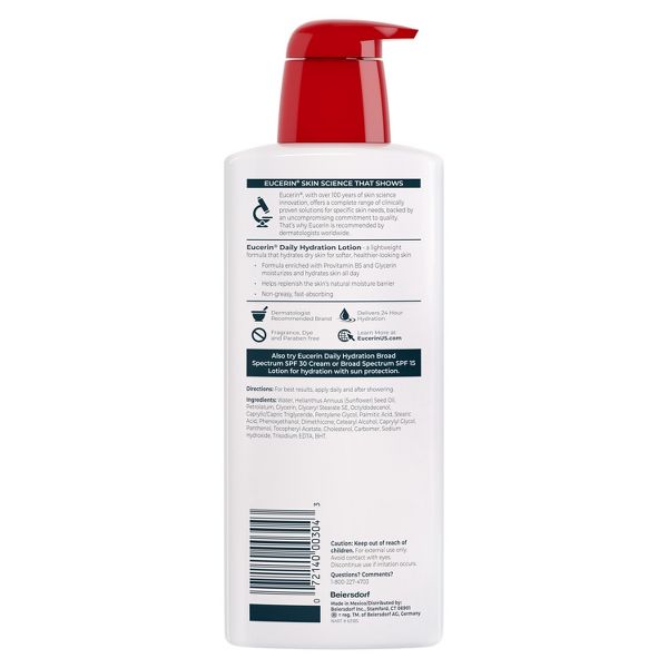 Eucerin Daily Hydration Unscented Body Lotion for Sensitive Dry Skin - 16.9 fl oz