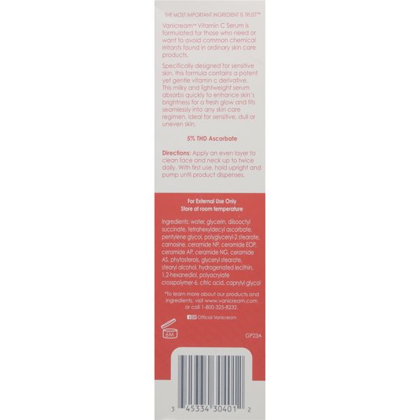 Vanicream Vitamin C Face Serum with Ceramides for Sensitive Skin - Unscented - 1.2 fl oz