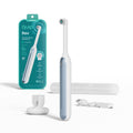 quip Rev Oscillating Rechargeable Electric Toothbrush with Timer Replaceable Brush Head Multiple Modes and Travel Case - White/Blue