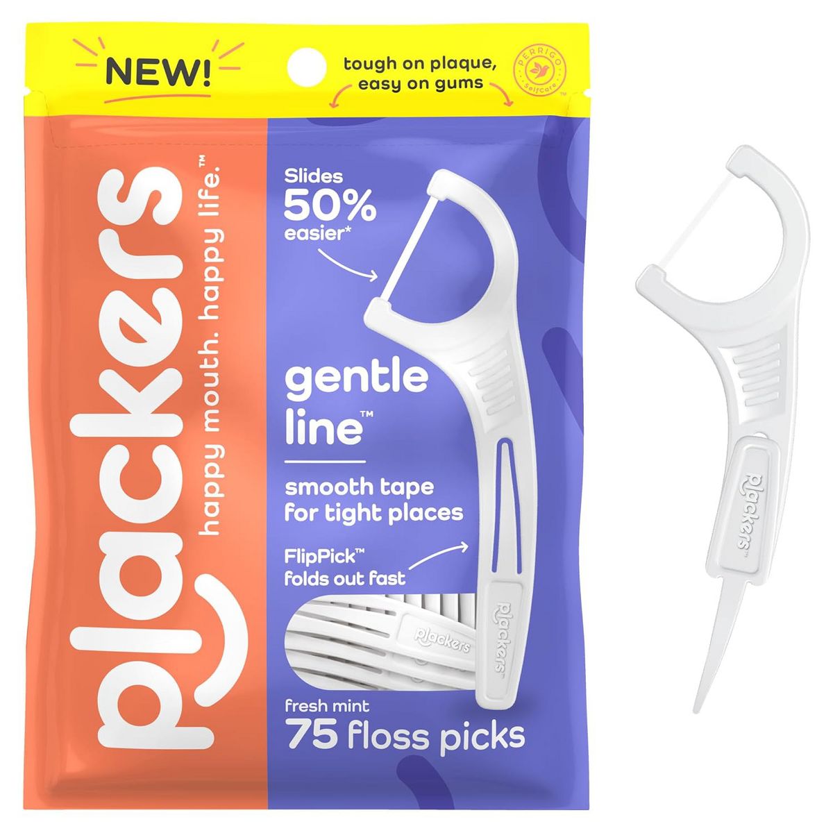 Plackers Gentle Line Floss Picks Fresh Mint, 75 Ct
