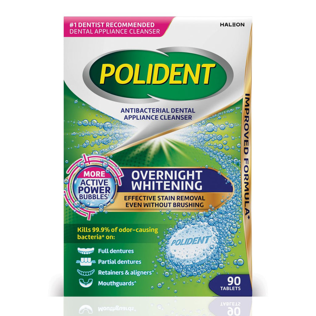Polident Overnight Whitening Antibacterial Dental Appliance Cleanser Tablets - Mouthguard Cleaning Tablets - 90ct