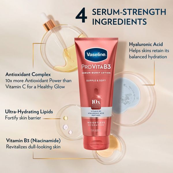 Vaseline Pro VitaB3 Serum Burst Lotion with Niacinamide, Hyaluronic Acid and Peptides, 7.5 fl oz