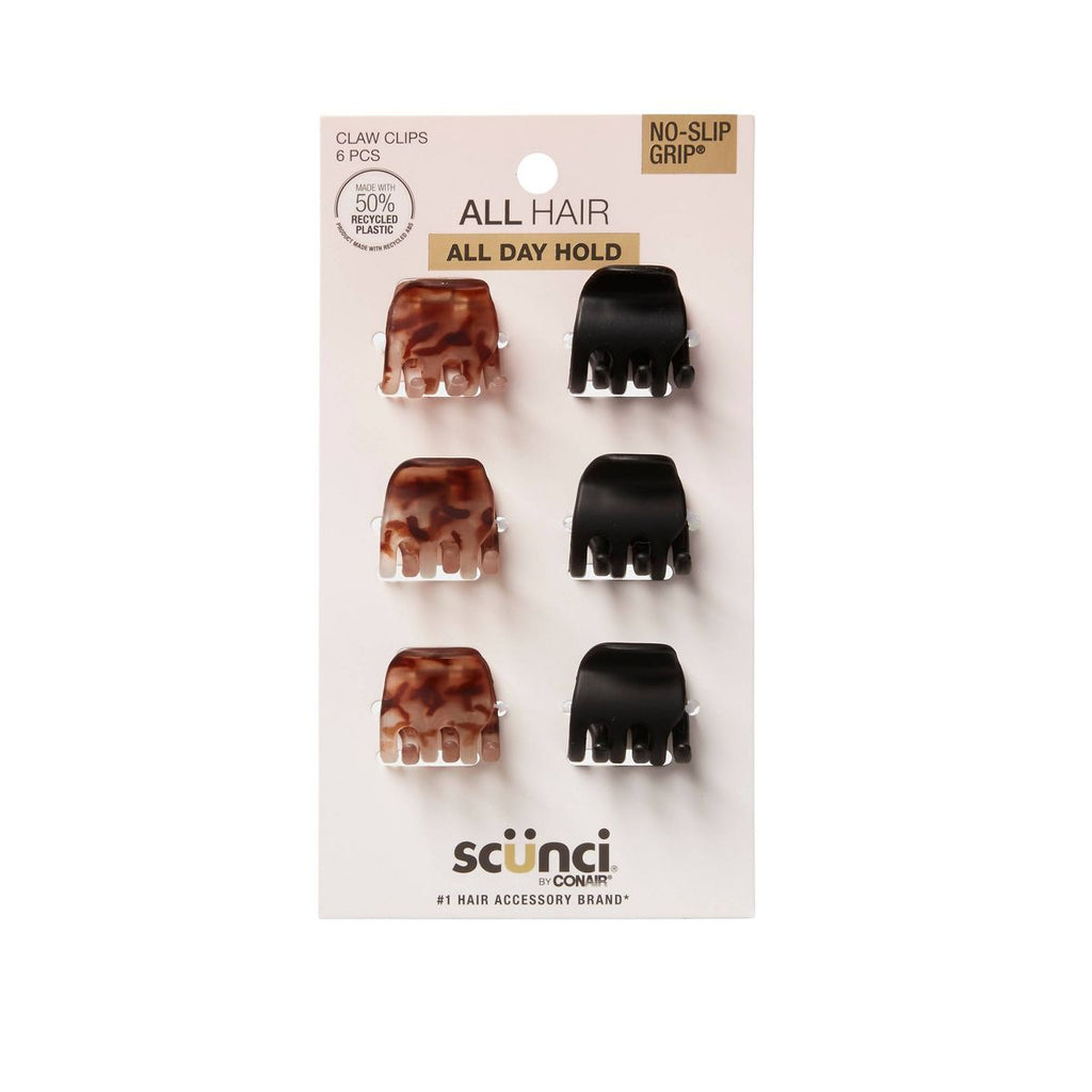 scünci No-Slip Grip Mini Claw Clips - Matte Tortoise/Black - All Hair - 6pcs