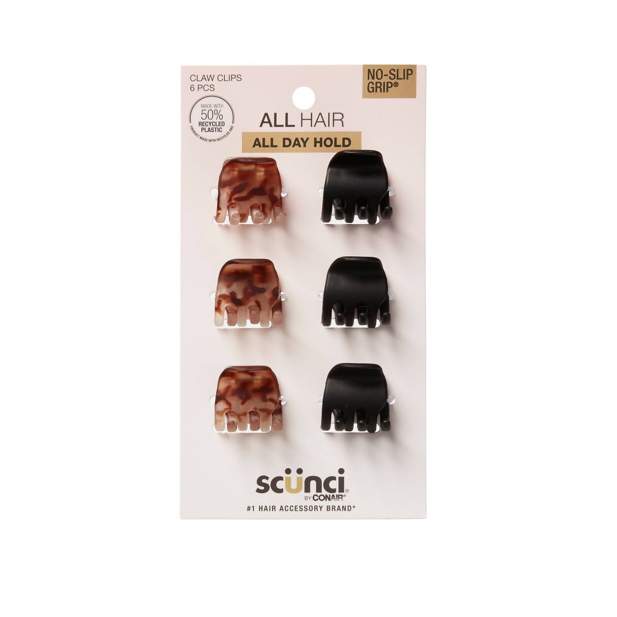 scünci No-Slip Grip Mini Claw Clips - Matte Tortoise/Black - All Hair - 6pcs
