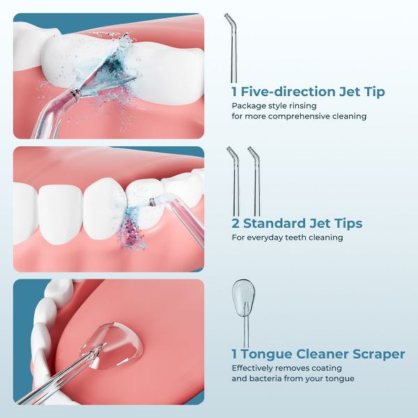 Paucax Dental Water Flosser Cordless for Teeth, 4 Modes Water Pick Flosser IPX7 Waterproof Portable Oral Irrigator with 5 Jet Tips for Adults