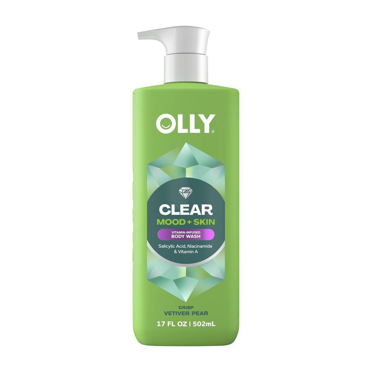 OLLY Clear Mood and Skin Vitamin-Infused Body Wash - Crisp Vetiver Pear - 17 fl oz