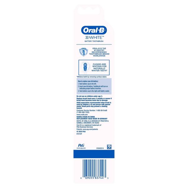 Oral-B 3D White Battery Power Electric Toothbrush - Blue