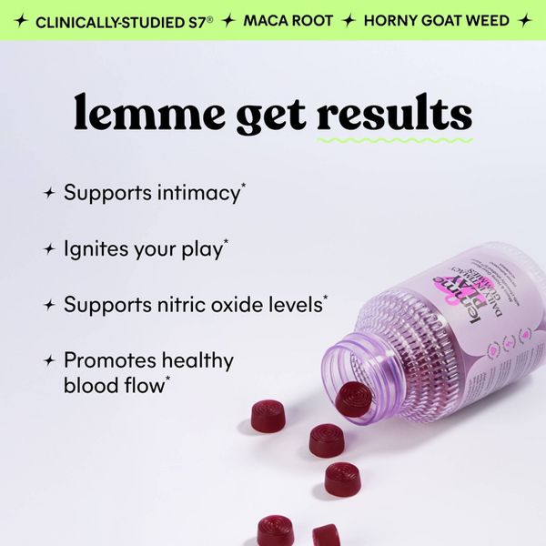 Lemme Play Libido Gummies - Daily Intimacy Support & Blood Flow - Maca, Horny Goat Weed & Nitric Oxide Booster - Cherry Flavored - 60ct