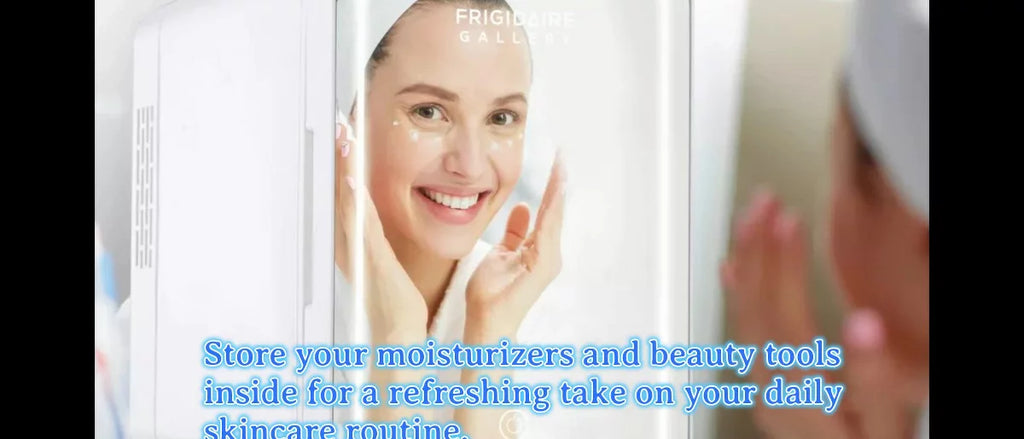Frigidaire Gallery 9 Can Beauty Lighted Mirror Fridge Portable White