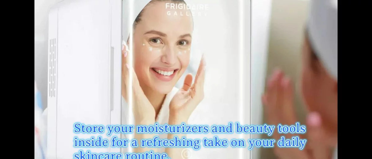 Frigidaire Gallery 9 Can Beauty Lighted Mirror Fridge Portable White