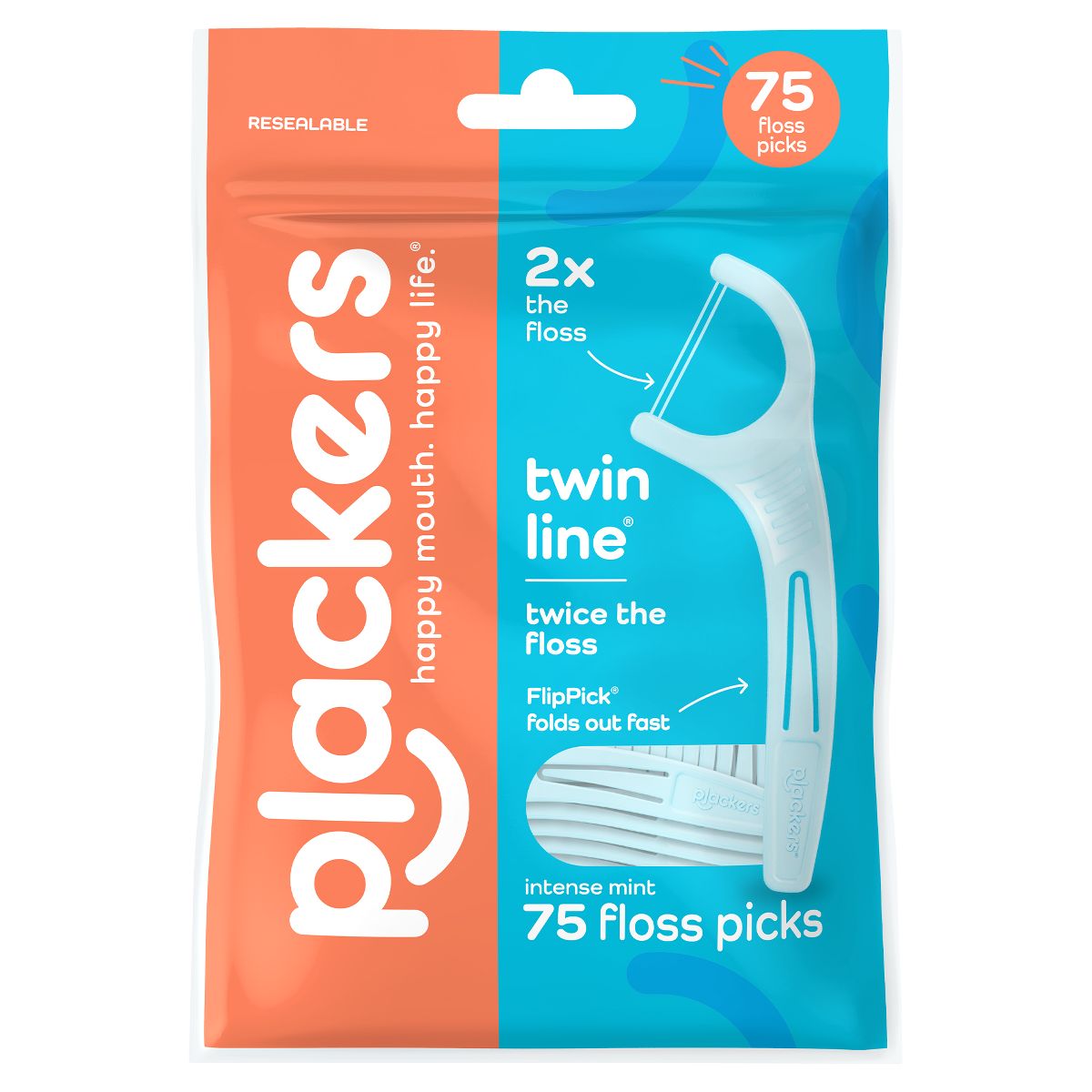 Plackers Twinline Dental Floss Picks - 75ct