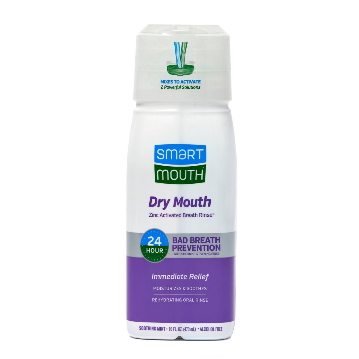 SmartMouth Dry Mouth Mouthwash Re-hydrating Oral Rinse for Dry Mouth and Bad Breath - Mint Flavor - 16 fl oz