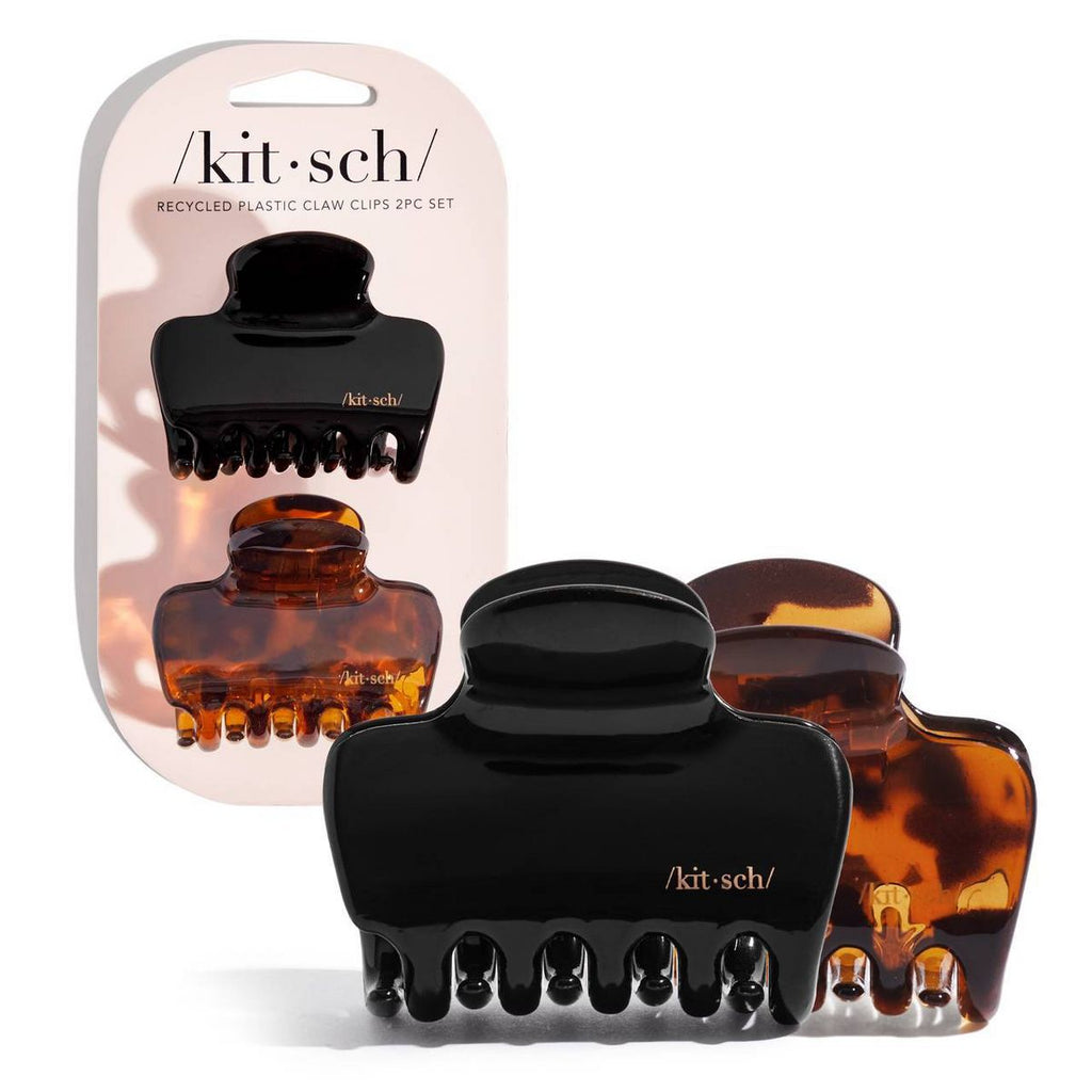 Kitsch Recycled Plastic Medium Puffy Claw Clips - 2pc - Black/Tortoise