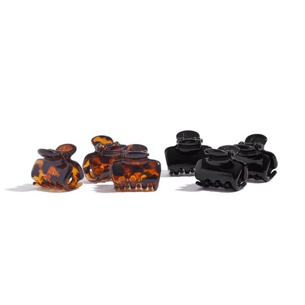 Kitsch Recycled Plastic Mini Puffy Claw Clips - 6pc - Black & Tortoise