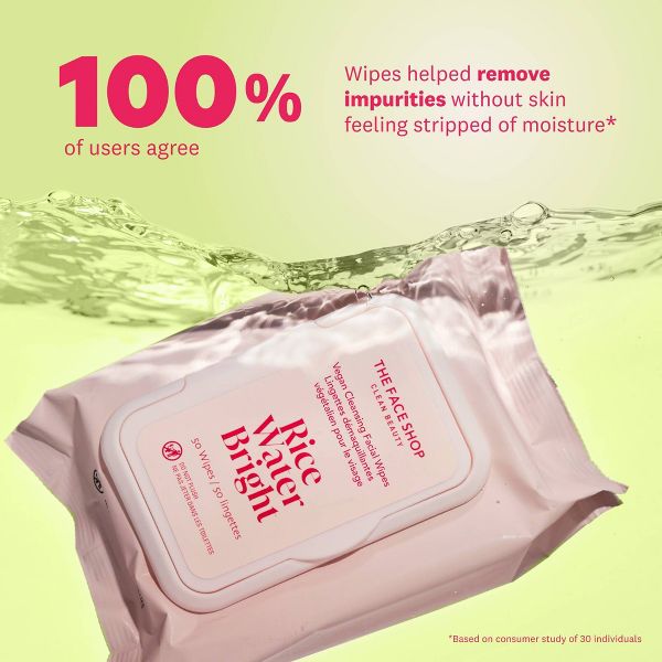 The Face Shop Rice Water Bright Vegan Cleansing Wipes - 50ct