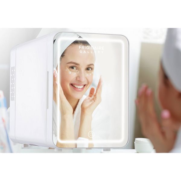 Frigidaire Gallery 9 Can Beauty Lighted Mirror Fridge Portable White