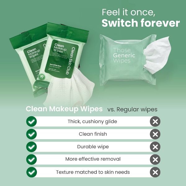 Clean Skin Club Makeup Facial Cleansing Wipes Sensitive Skin - 10ct