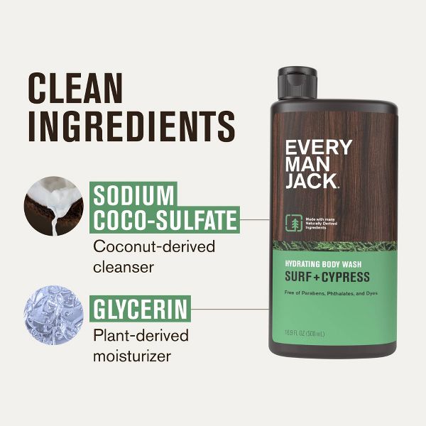 Every Man Jack Men's 16.9 fl oz Sandalwood Body Wash + 16.9 fl oz Surf and Cypress Body Wash