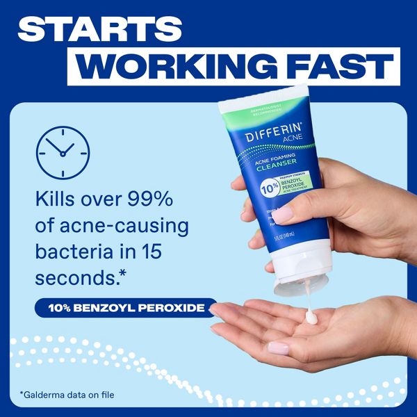 Differin Maximum Strength Foaming Acne Face and Body Wash with 10% Benzoyl Peroxide - 5 fl oz