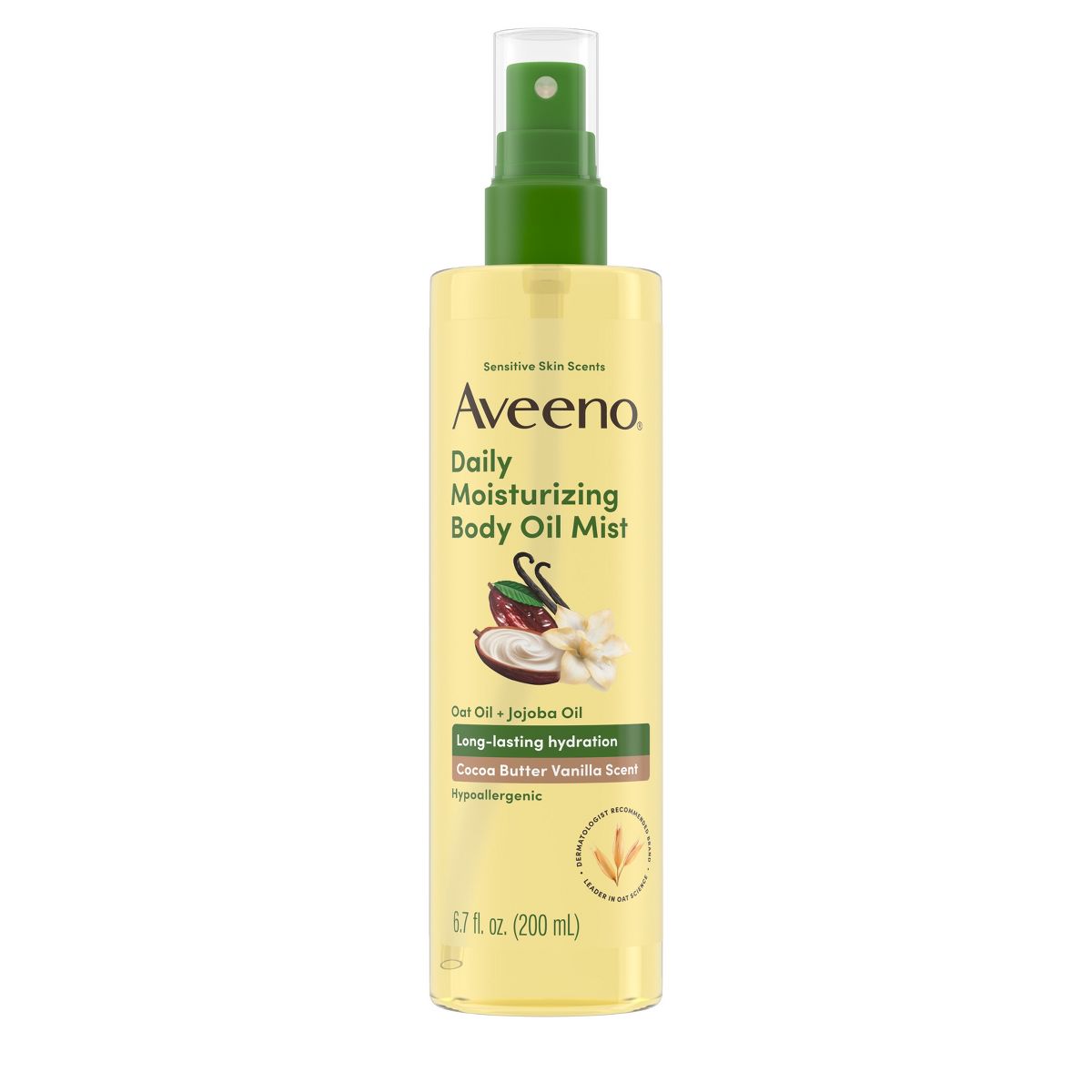 Aveeno Daily Moisturizing Body Oil Mist with Oat and Jojoba Oil - Hypoallergenic - Cocoa Butter Vanilla Scent - 6.7 fl oz