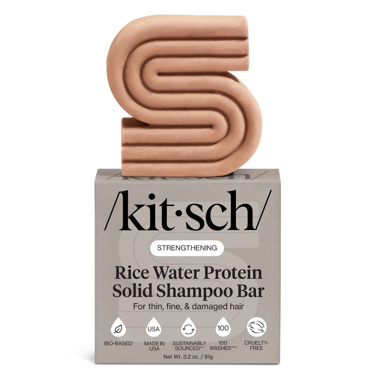 Kitsch Rice Water Protein Strengthening Solid Shampoo - 3.2oz