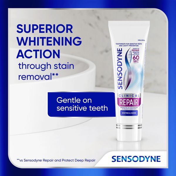 Sensodyne Clinical Repair Whiten & Shine Toothpaste - 3.4oz
