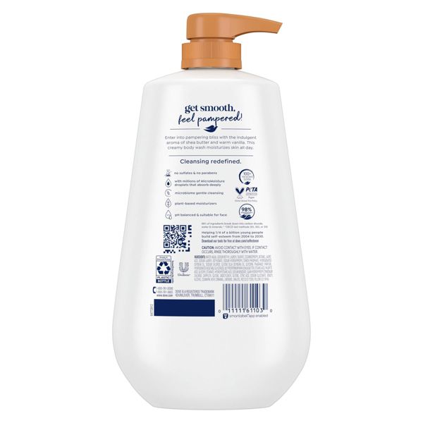 Dove Pamper Body Wash Pump - Shea Butter & Vanilla 24hr Lotion-Soft Skin - 30.6 fl oz