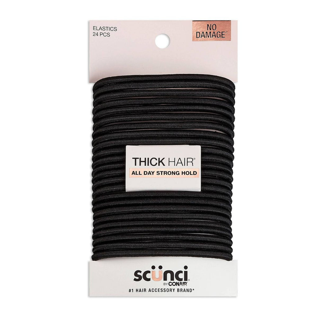 scünci No Damage Elastic Hair Ties - Black - Thick Hair - 5mm - 24pcs