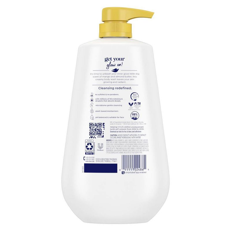 Dove Beauty Glow Body Wash Pump - Mango & Almond Butter 24hr Lotion-Soft Skin - 30.6 fl oz
