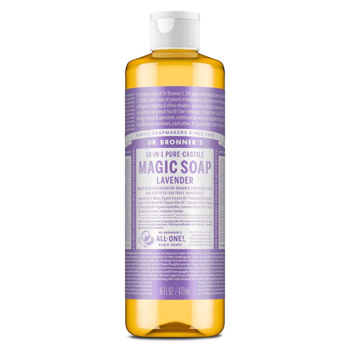 Dr. Bronner's Magic Pure Castile Liquid Soap Bodywash - Lavender - 16 fl oz
