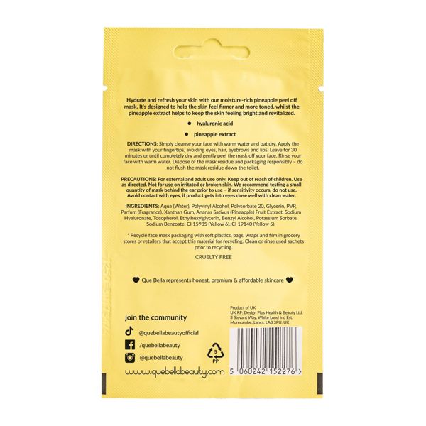 Que Bella Hydrating Pineapple Peel Off Mask - 0.35oz
