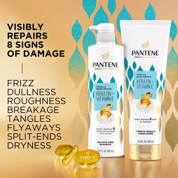Pantene Pro-V Miracles Bond Repair Keratin + Vitamin E Shampoo, Sulfate Free - 10.9 fl oz
