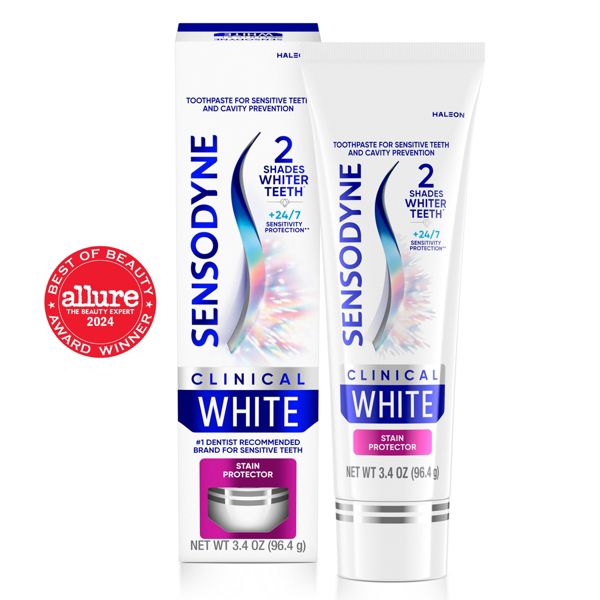 Sensodyne Clinical White Fluoride Stain Protector & Whitening Toothpaste for Sensitive Teeth - 3.4oz