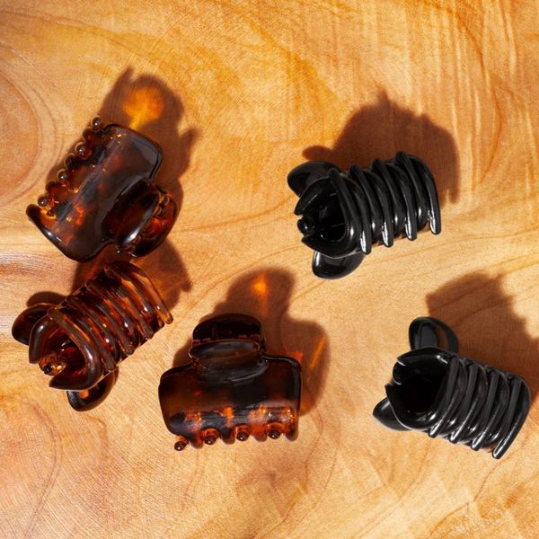 Kitsch Recycled Plastic Mini Puffy Claw Clips - 6pc - Black & Tortoise