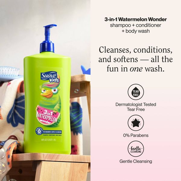 Suave 3 in 1 Watermelon Wonder Shampoo Conditioner Body Wash - 40 fl oz