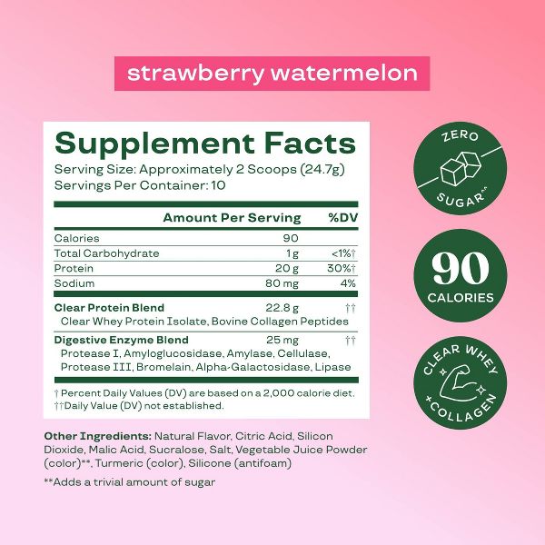 BLOOM NUTRITION Clear Protein Powder - Strawberry Watermelon - 8.71oz