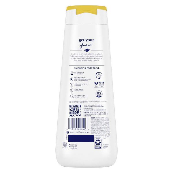 Dove Glow Body Wash - Mango & Almond Butters 24hr Lotion-Soft Skin - 20 fl oz